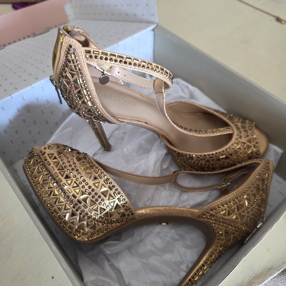 Thalia Sodi Gold Embellished Heels